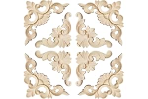 behone 8 pièces Moulure Decorative Bois Floral Bois Sculpte Decal Coin Applique Bois Sculpté Coin Onlay pour la Décoration de l'Armoire Meubles Fenêtre Miroir Ornement à la Main de Porte à la Maison