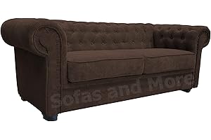 SOFAS AND MORE Chesterfield Style Corner Sofa Set 3+2 Seater Armchair Brown Fabric (3 Seater)