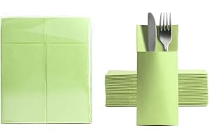 Aroba Lot de 50 serviettes à couverts Soft Point - Matériau doux, volume et structure - Serviettes pliées avec fente - 32 x 38 cm - Pliage en 8 - Bonne qualité - Vert kiwi