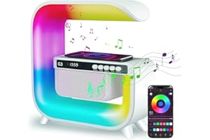 UPROZIL LED Table Lamp with Wireless Charger, Wake-up Light with 5 Modes of Color Lighting and Time Display, Large G Smart Light Wireless Speaker, Alarm Clock, Birthday Memorial Day Gift