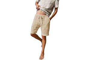 LVCBL Pantaloncini da Uomo in Tessuto di Lino, Leggeri e ariosi, vestibilità Larga, Pantaloni Corti per Il Tempo Libero M-3XL