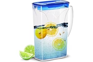 ZENQA 2L Fridge Water Jug with Lid Plastic Pitcher Jug | Transparent Slim Fridge Door Jug Great for Everyday Use | Vented Spout Ideal for Juices Milk Iced Tea BPA Free