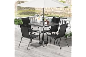 TLSUNNY Patio Dining Set 5 Pieces, All Weather Outdoor Furniture W/30"X 30" Table and 4 Stackable Textilene Chairs, Metal Table and Chairs for Lawn, Garden, Poolside, Backyard (Umbrella not Included)