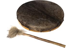 DRUMS FOR SCHOOLS Round Shaman Drum, Shaman Drum - Natural Hairy Goatskin with Plush Beater (45cm)