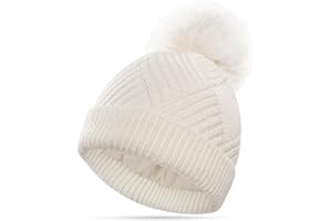 YESWEL Bonnet Femme Hiver, Bonnet à Pompon Doublé de Toison Thermique, Bonnet d'hiver avec Pom Pom Amovible pour Le Ski en Plein air