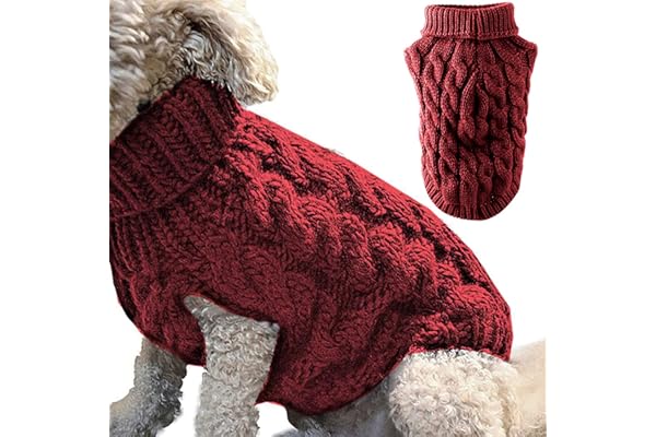 Animal de Compagnie Chien col roulé Tricot Pull Manteau Hiver Plus Chaud épaississement Pull Tricots Crochet Manteau vêtements pour Petit Moyen Grand Chien Chiot Chat (S, Rouge)