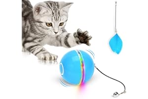 WWVVPET Juguete para Gatos 2023, Bola de Juguetes con luz LED, rotación automática de 360 Grados y Carga USB, Juguete Interactivo para Gatos, para Mascotas Perro Gatitos (Actualización Azul)
