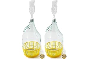 WYSKONT Bouteille bonbonne à col étroit avec bouchon à vis, panier de protection, sas et bouchon pour la fabrication du vin, la fermentation, le stockage des boissons, verre transparent, 2 x 5 L