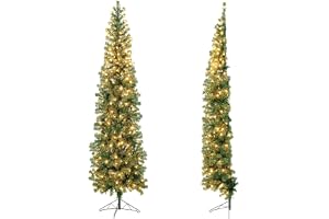 COSTWAY 210 cm konstgjord halvjulgran med belysning, konstträd med 150 LED-lampor, hörnjulgran, snabb montering, smal julgran