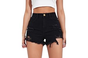 GORGLITTER Women's High Waist Ripped Raw Trim Denim Shorts Summer Straight Leg Jean Shorts with Pockets