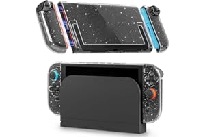 RHOTALL [Verbesserte Version] Durchsichtige Glitzer-Hülle für Nintendo Switch 2 2025, schützende Hartplastikschale, schlanke transparente Glitzerhülle mit abnehmbarem Joycon, kompatibel mit Switch 2