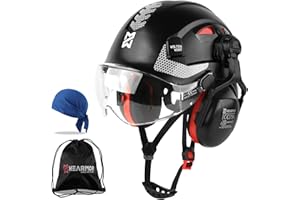 HEARMOR Casque de Protection avec Protection auditive et visière, certifié en 397, Casque de Travail ventilé, Suspension à 6 Points, idéal pour l'industrie et la Construction, Blanc