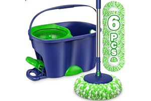 Spin Mop and Bucket Set for Home: EHADOO Spin Mop for Floor Cleaning with 6 Microfiber Washable Heads - Bucket System for Hardwood Tiles Laminate Vinyl