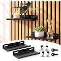 2PCS Étagère pour Panneau Acoustique, Lattes Bois 13–15 mm, sans Perçage | Etagere Panneau Acoustique Charge jusqu’à 10kg, 25×10cm, Étagère Noire Panneau Acoustique pour Salon Chambre Bureau