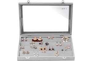 Sasha Morel 32 Pair Earring Holder, Jewellery Organiser - Velvet Earring Storage Organiser with Lock | Jewellery Box for Women | Earring Box, Christmas Gifts, Jewellery Gift Boxes