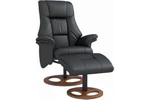 ‎HOMCOM HOMCOM Relaxsessel mit Hocker, Fernsehsessel, Polstersessel, TV Sessel mit Liegefunktion, 130° neigbar, für Wohnzimmer, Freizeitraum, Kunstleder Schwarz, 77 x 89 x 110 cm