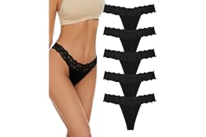 VOENXE Tanga in Pizzo Senza Cuciture per Donne, Perizoma Senza Segni per Donne, Mutandine Traspiranti e Confortevoli, Panty Morbido Tagliato al Laser, Confezione da 5 Pezzi