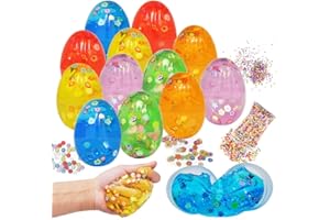 Joyin 12 Pcs Prefilled Easter Eggs with Slime, Iridescent Putty Slime with Assorted Accessories, Stress Relief Sludge Toys for Kids Eggs Hunt, Basket Stuffers Filler, Easter Theme Party Favor