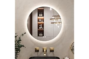 Keonjinn Badspiegel mit Beleuchtung Rund 60cm, Badezimmerspiegel mit Beschlagfrei Touch Schalter Speicherfunktion 3 Lichtfarben Dimmbarer LED Bad Spiegel Ohne Rahmen Badezimmer Wandspiegel