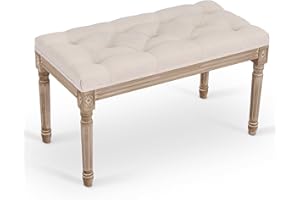 VONLUCE Banco Tapizado para Cama 80x42x47 cm Taburete para Pie de Cama en Estilo de Vintage Banco de Entrada con Asiento Acolchado y Patas de Madera para Dormitorio y Salón