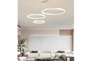 YYUTLUO Moderner DIY-Kreis-LED-Kronleuchter | 3 Weiß Goldringe:20+40+60cm=45W | LED-Pendelleuchte aus Metall+Acryl | 2,4 G Dimmbare Fernbedienung | Runde Decken-Hängelampe Wohnzimmer Schlafzimmer