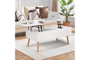 VOWNER Tavolino, Tavolino Regolabile in Altezza, Estraibile, Vano Portaoggetti Separato a Scomparsa, Piano a Doppia Alzata, Tavolino per Divano da Salotto, Bianco