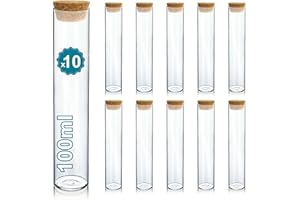 ESPIRITO REBELDE Pack 10 Tube a Essai avec Bouchon Liege 100ml- Bocaux pour Laboratoire, Bocaux Fiole en Verre- Dragees Mariage, Decoration, Bapteme- Épices, Bonbons