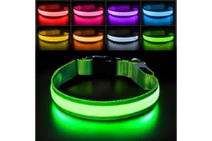 PCEoTllar Light Up Collar - Rechargeable Flashing LED Collar, Adjustable for Small to Large Dogs, Waterproof, 7 Colors Glowing, Green (8 Modes) - M