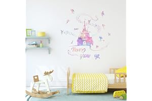 PLIGREAT Fairy Castle Wall Stickers for Nursery Baby Bedroom Playroom Vinyl Removable Never Grow Up Quotes Butterfly Wall Decals Home Indoor DIY Art Decor