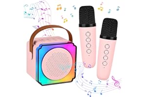 Diealles Shine Karaoke Infantil, Karaoke con 2 Microfonos Inalambricos, Portátil Karaoke Juguetes con Luces LED Y Efectos De Cambio De Voz, Microfono Infantil Regalos para Niños De 3 a 12 Años (Rosa)