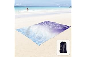 Sunlit Silky Soft 106"x81" Boho Sand Proof Beach Blanket Sand Proof Mat with Corner Pockets and Mesh Bag for Beach Party, Travel, Camping and Outdoor Music Festival, Blue Purple Mandala