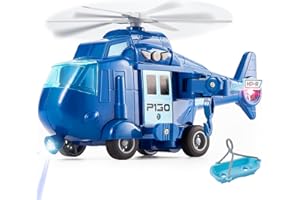 HERSITY Hubschrauber Spielzeug Kinder, Kinderspielzeug ab 3+ Jahre Jungen Polizei Helikopter mit Licht und Sound, Drehpropeller, Flugzeug Blau, Geschenk für Kleinkind 4 5 6 Jahre