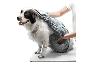 Tuff Pupper Quick Dry Towel for Dogs | Ultra Absorbent Microfiber Shammy | Extra Large 85x35cm Size Dog Bath Towel | Comfortable Hand Pockets | Indoor Outdoor Use | Durable Material | Machine Washable