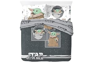 Jay Franco Star Wars The Mandalorian Curious Child - Set di biancheria da letto matrimoniale in 100% cotone, con copripiumino, lenzuolo con angoli e federe