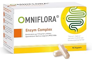 OMNIFLORA® Enzym Complex – Höchste Vielfalt an Verdauungsenzymen* – 7 Enzyme + 2 Mrd. aktive Bakterienkulturen (Bacillus coagulans) + Calcium – Magensaftresistente DRcaps® – 90 Kapseln