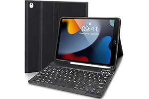 LUPXIU Teclado Español Ñ para iPad 10.2 9ª (2021)/8ª (2020)/7ª (2019)/Air 3 /Pro 10.5, Funda Protectora con Ranura para Apple Pencil, Bluetooth Inalámbrico Desmontable,Negro