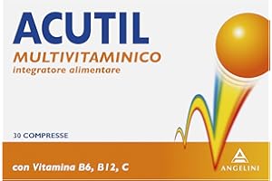 Acutil Multivitaminico, Integratore Alimentare con Minerali, Fosfoserina, Vitamina B12, B6 e Vitamina C, Riduce Stanchezza Mentale e Fisica, 30 Compresse