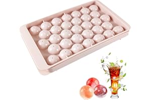 AUBEIFOU Eiswürfelform,1 Pack Eiswürfelbehälter mit Deckel,runde Eiswürfelform aus Kunststoff,33-Fach Ice Cube Ball Mold,Dicht und auslaufsicher für Whisky, Eisbier, Cocktail,Rosa