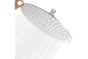 AOTOPYU Słuchawka prysznicowa z deszczownicą 12 cali (30 x 30 cm), ze stali nierdzewnej, szczotkowana, chrom, samoczyszcząca się deszczownica, kwadratowa, Rain Shower (okrągła)