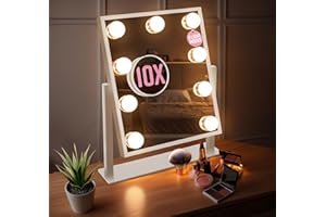 GloBrite Hollywood Mirror with 9 LED Bulbs - 3 Colour Light Modes & Adjustable Brightness, Touch Screen, 360° Rotation, Light Up Mirror, No Assembly Needed, Vanity Mirror with Lights - White