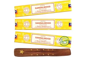 Satya Nag Champa Sandalwood Incense Sticks Pack of 3 with BURLAS® Incense Holder for Meditation, Positivity, Aromatherapy, Yoga, Healing and Relaxation