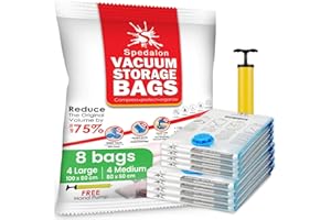 SPEDALON Vacuum Storage Bags - Pack of 8 (4 Large + 4 Medium) Reusable Space Savers with Free Hand Pump for Travel Packing - Best Seal Bags for Clothes, Comforters, Pillows, Curtains, Blankets