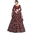 PREHANA FASHION Women's Soft Net/Satin Embroidery Semi Stitched Lehenga, Choli With Dupatta Set