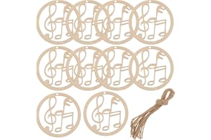 MINKISSY 10 adornos de madera para árbol de Navidad, adornos musicales, notas de madera, decoraciones de Navidad con cuerdas de