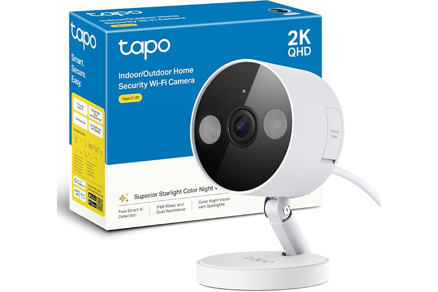 Tapo C120-2K 4MP Cámara de vigilancia para Interior y Exterior, Base magnética,focos duales, Admite Tarjeta SD de hasta 512 G