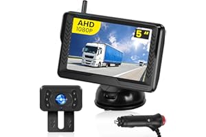Inefala Kit de Monitor de Cámara de Marcha Atrás Inalámbrico con Pantalla de 5 Pulgadas, IP69 Impermeable Visión Nocturna Camaras de Visión Trasera Reversa para Camiónes, Remolques, Coches, RV