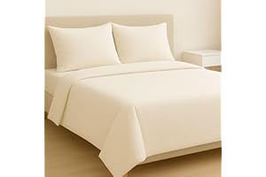 ‎MAXIME MAISON MAXIME MAISON - Bettlaken Set Baumwolle (4 Teilige, Creme) für Allergiker geeignet, 1 Spannbettlaken 180x200cm, 1 Bettlaken 240x285cm und 2 Kissenbezüge 52x82cm (BETTBEZUG Nicht ENTHALTEN)