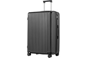 COOLIFE Suitcase Trolley Carry on Hand Cabin Luggage Hard Shell Suitcase Lightweight ABS Material with TSA Lock Telescopic Handle and 4 Dual Spinner Wheels (Black, 28 Inch)