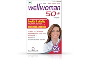 Wellwoman 50+ multivitamins for women over age 50 years with Vitamins,Iron,calcium,amino acids to support menopausal symptoms,maintain energy,Vision & Heart health Vegetarian 30 Tablets, 20 grams