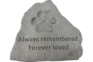 OH SO PRECIOUS PET KEEPSAKES Pet Memorial Stone Outdoor Garden Ornament & Grave Marker | Paw Print Tribute, Always Remembered Forever Loved | Cast Stone, 14x12x3cm